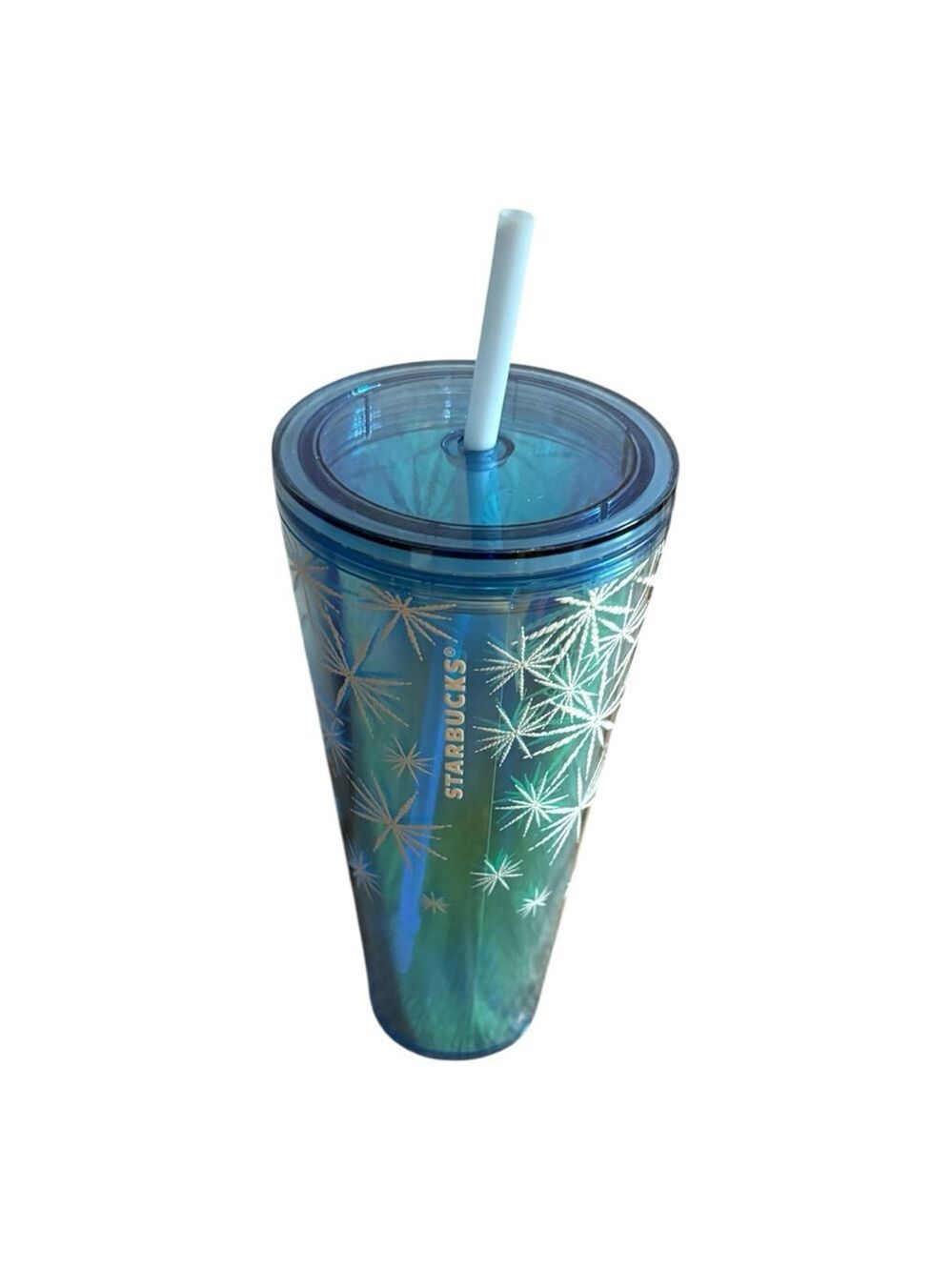 Starbucks Blue Green Iridescent Snowflake Tumbler One Size